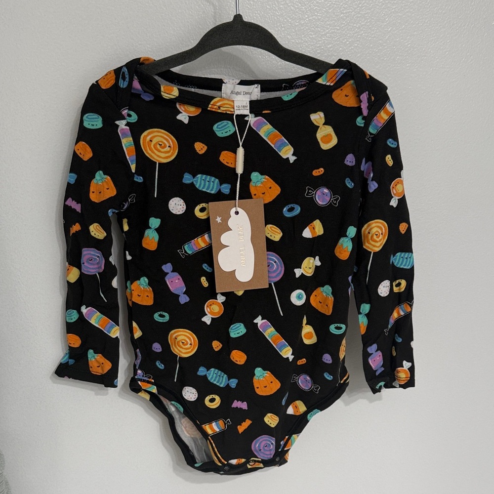 Angel Dear Halloween Candy Print Kids Bodysuit - Black and Multicolor